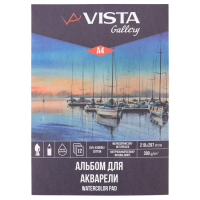 Альбом для акварели VISTA-ARTISTA 25% хлопок 300 г/м2 A4 21 х 29.7 см 12 л, мелкозернистая, склейка WCCH-A4