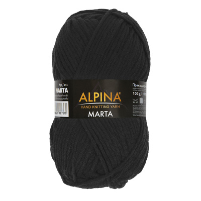 Пряжа ALPINA Marta 100% тактифил 1 х 100 г 120 ± 6 м №002 ЧЕРНЫЙ ALP-MAR-002