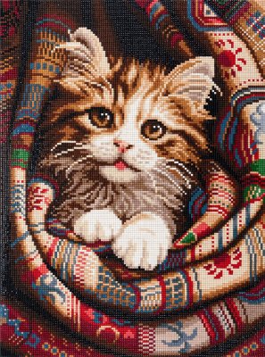 Кристальная (алмазная) мозаика ФРЕЯ на подрамнике "Котенок в пледе" 40 х 30 см ALPD-297