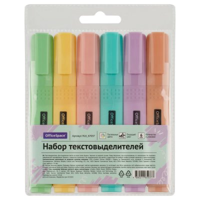 Набор текстовыделителей OfficeSpace 6 цв 1-4 мм пастель RE-HL6_67037