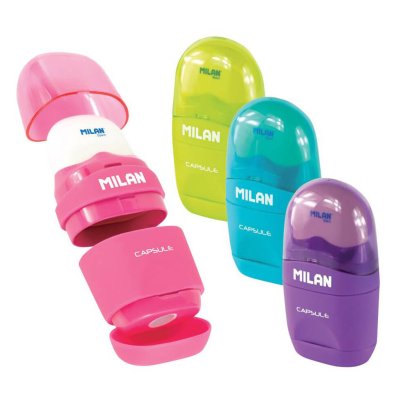 Ластик-точилка MILAN "CAPSULE", с контейнером, ассорти ML-4701116