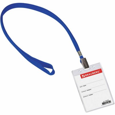 Бейдж вертикальный BRAUBERG 90 х 60 мм на синем шнурке S-235698