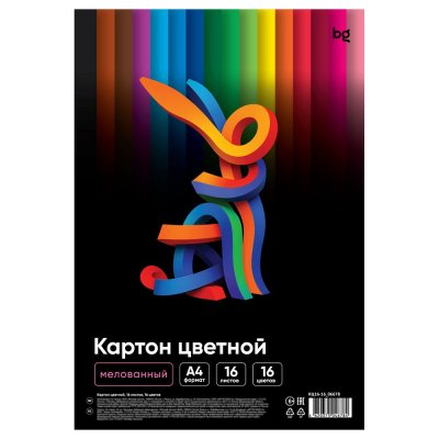 Картон цветной BG A4 16л. 16 цв мелованный RE-КЦ16-16_06678