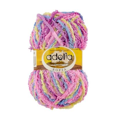 Пряжа ADELIA Sofia 100% полиэстер 1 х 50 г 90 ± 6 м №06 голубой/розовый/сиреневый/желтый ADE-SOF-06