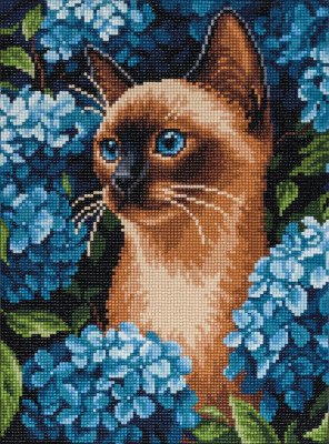 Кристальная (алмазная) мозаика ФРЕЯ на подрамнике "Кошечка в гортензиях" 40 х 30 см ALPD-351