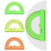 Транспортир 12 см 180° СТАММ пластиковый, прозрачный, неоновые цвета, ассорти RE-ТР34