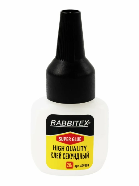 Клей секундный RABBITEX "HQ" суперклей ультрапрочный, 2 иглы для точечных работ 20 г S-609808