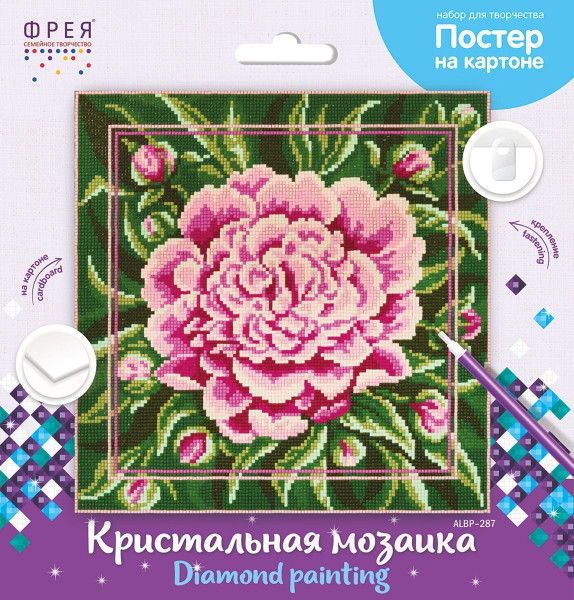 Кристальная (алмазная) мозаика ФРЕЯ постер "Пион" 30 х 30 см ALBP-287