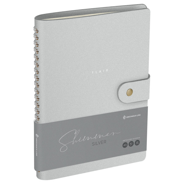 Записная книжка А5 96л. Greenwich Line "Shimmer. Silver" ЛАЙТ, кожзам, скрытый гребень, блок в линию RE-NA5_51422