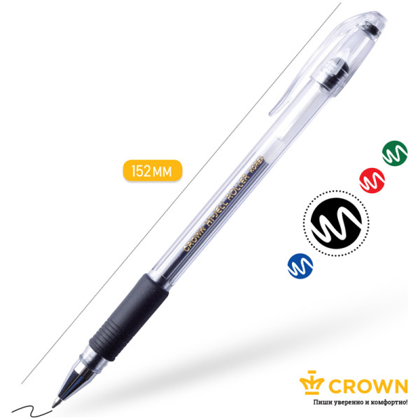 Ручка гелевая Crown "Hi-Jell Grip" черная 0.5 мм, грип RE-HJR-500RB-1