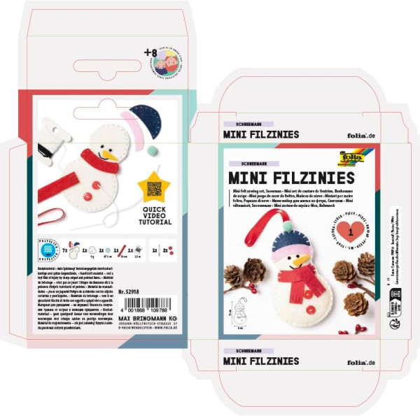Набор для шитья из фетра FOLIA Snowman/Снеговик FL-52918