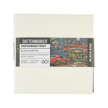 Скетчбук SKETCHMARKER Black&White два в одном, мягкая обложка черная/белая 140 г/м2, 12 х 12 см, 60 л бумага белая, 140 г/м2 60 л бумага черная MP24142002SM