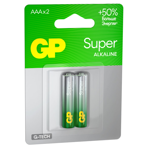 Батарейка GP Super G-Tech AAA (LR03) 24A алкалиновая, 2 шт RE-GP-24AA21-2CRSBC2