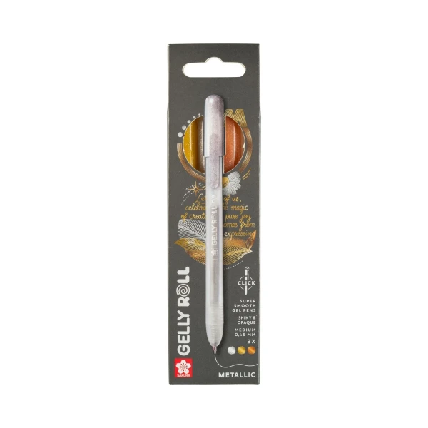 Ручки гелевые SAKURA Gelly Roll Metallic, выдвижные, набор 3 цвета (золото, серебро, медь) RTPXGBRAMET3B