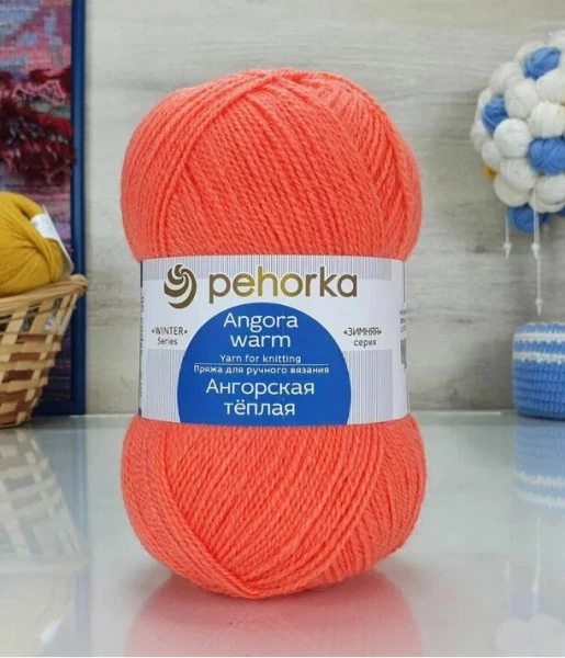 Пряжа Пехорская ПТ "Ангорская теплая" 60% акрил, 40% шерсть 1 х 100 г 480 ± 29 м №396 настурция PEH-ANG-396