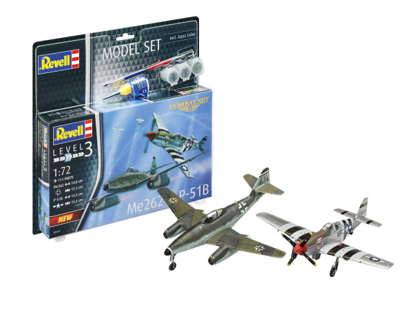 Сборная модель: REVELL Combat Set Турбореактивный истребитель Me262 и истребитель дальнего радиуса действия P-51B 1:72, подарочный набор UT-63711