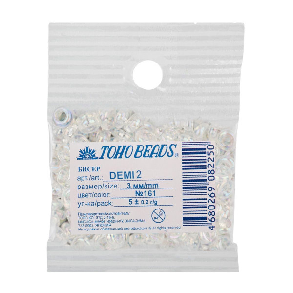 Бисер Япония TOHO 08/0 DEMI №2 3 мм 5 г №0161 прозрачный/перламутр TOHO-DEMI-3-0161