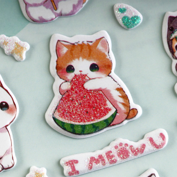 Наклейки объемные MESHU "I meow you" 10 x 23 см, с блестками RE-MS_66572