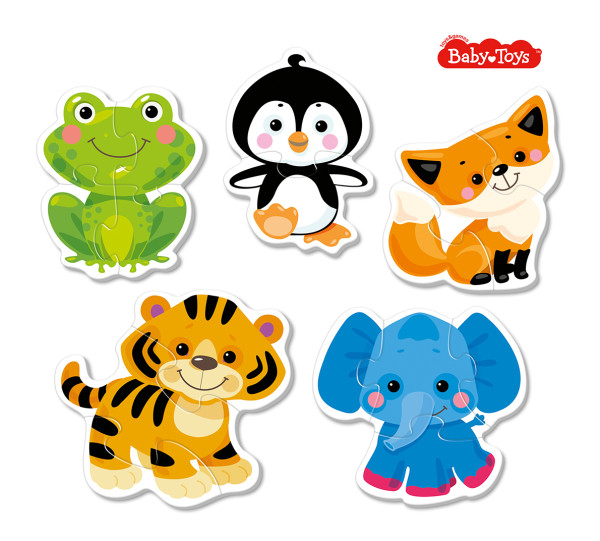 Контурный пазл Baby Toys "Животные" 5 карт. 16 элементов KOR-04117