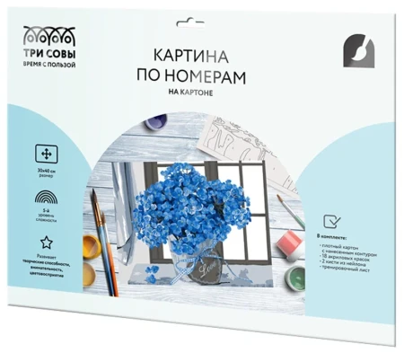 Картина по номерам на картоне ТРИ СОВЫ "Гортензия" 30 x 40 см с акриловыми красками и кистями RE-КК_44073