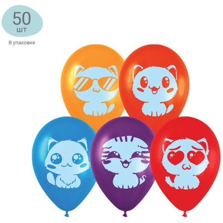 Воздушные шары MESHU 50 шт М12/30 см "Cute kittens" пастель, ассорти RE-MS_42105