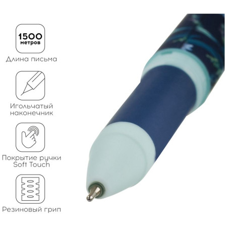 Ручка шариковая Greenwich Line "Blue flowers" синяя, 0.7 мм, игольчатый стержень, грип, софт-тач RE-GL_24821/Pbl_32681
