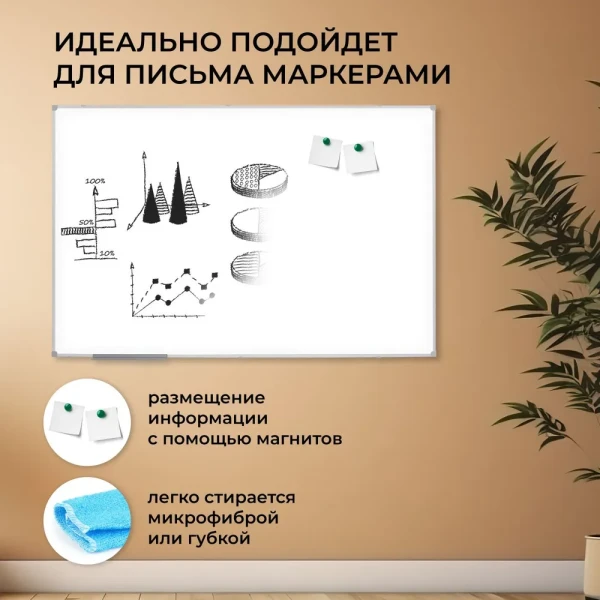 Доска магнитно-маркерная OfficeSpace 100 x 150 см, рамка ПВХ, полочка RE-MR_20415