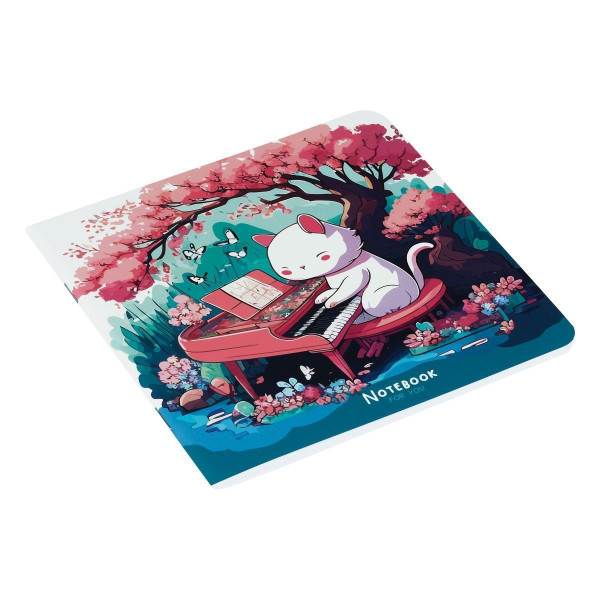 Записная книжка 170 x 170 мм 40л. MESHU "Cat`s symphonie" 80 г/м2 на скрепке, soft-touch, без линовки RE-MS_53365