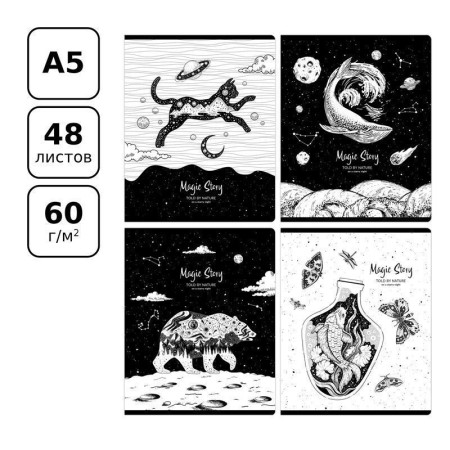 Тетрадь 48л. A5 клетка BG "Magic story" выб. лак RE-Т5ск48_вл 11079