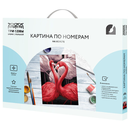 Картина по номерам на холсте ТРИ СОВЫ "Розовые фламинго" 30 x 40 см, краски, кисть RE-КХ3040_53872