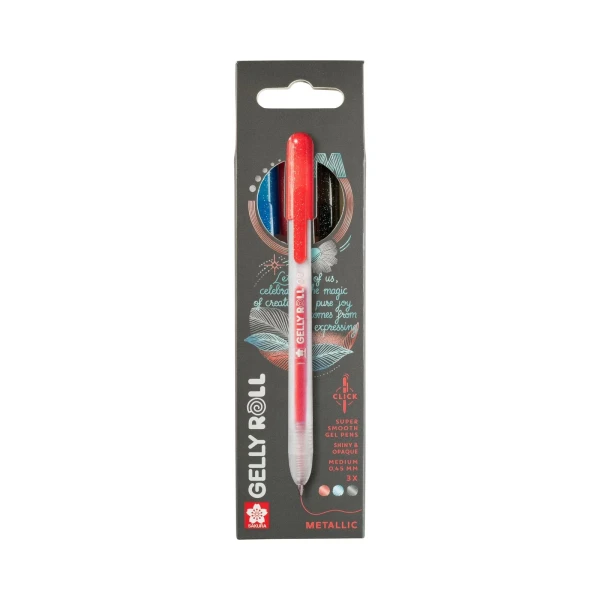 Ручки гелевые SAKURA Gelly Roll Metallic, выдвижные, набор 3 цвета (красный, синий, чёрный) RTPXGBRAMET3A