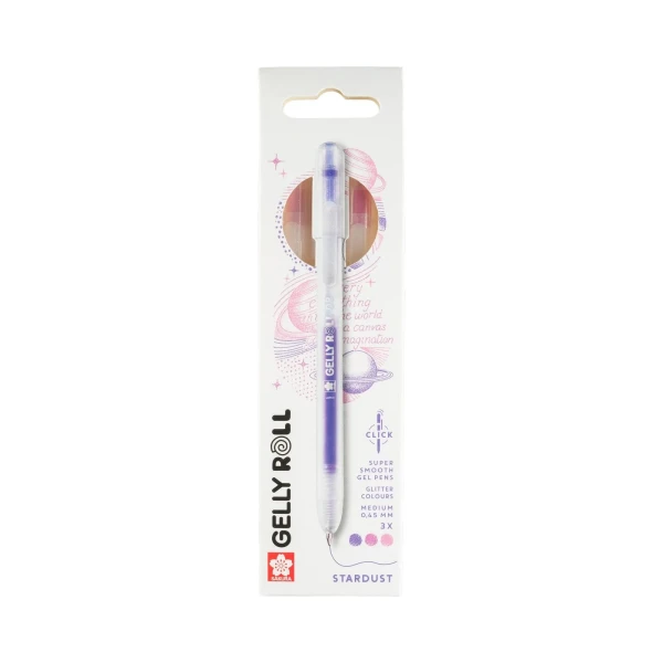 Ручки гелевые SAKURA Gelly Roll Stardust с блёстками, выдвижные, набор 3 цвета (розовый, светло-розовый, фиолетовый) RTPXGBRASTA3C