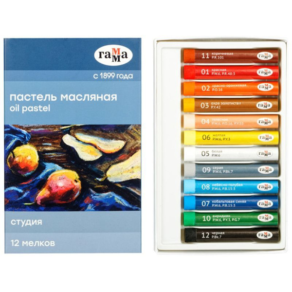Пастель масляная ГАММА "Студия" 12 цв RE-160320205