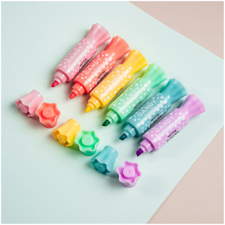 Текстовыделитель двусторонний MESHU "Candy" мини, 2/4 мм, пулевидный/скошенный, ассорти RE-MS_HL50554