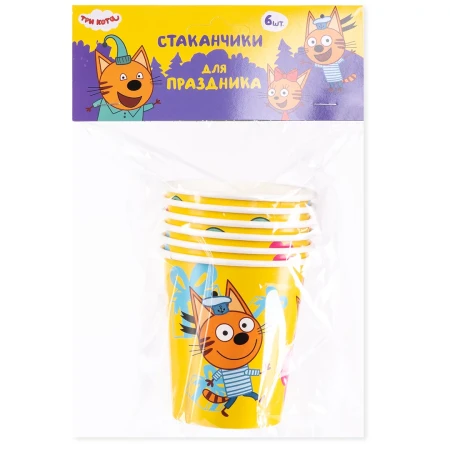 Стаканы бумажные ДОН БАЛЛОН Три кота. Праздник для котят 250 мл 6 шт SF-6014995