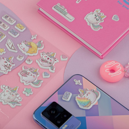Наклейки объемные MESHU "Cute unicorn" 10 x 23 см, с блестками, пакет европодвес RE-MS_57647