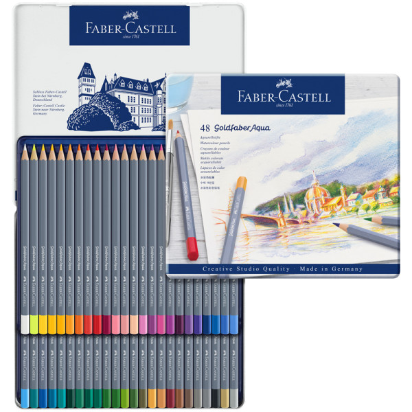 Карандаши акварельные художественные Faber-Castell "Goldfaber Aqua" 48 цв, метал.коробка RE-114648