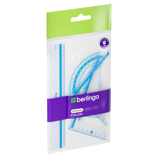 Набор чертежный средний Berlingo "Color" (треуг. 2шт., линейка 20см, транспортир), прозрачный RE-RS_30304