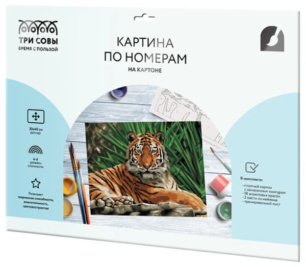 Картина по номерам на картоне ТРИ СОВЫ "Тигр" 30 x 40 см с акриловыми красками и кистями RE-КК_44027