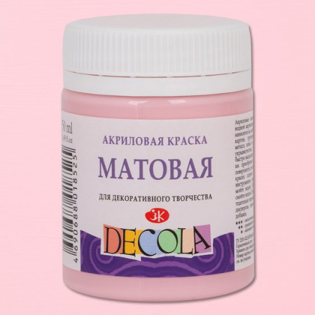 Краска акриловая DECOLA матовая, банка 50 мл, 372 Светло-розовая NP-14328372
