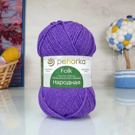 Пряжа Пехорская ПТ "Народная" Шерсть-30%, Акрил-70% 1 х 100 г 220 ± 13 м №078 фиолетовый PEH-NAR-078