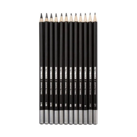 Набор чернографитных карандашей SKETCHMARKER 12 шт 2Н-14B, в металлическом пенале NP-SMGP-graphite12