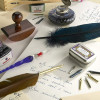 Набор для каллиграфии J. Herbin «Memoirs to the pen» блокнот A6, гусиное перо, тушь 3 x 10 мл RH-27504T
