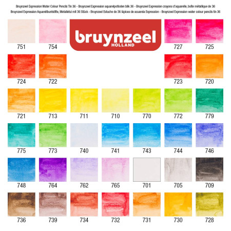 Набор акварельных карандашей BRUYNZEEL Expression Aquarel 36 цветов + кисть в металлической коробке MP60313036