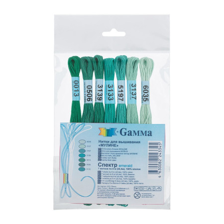 Набор мулине GAMMA "Спектр" 100% хлопок 7 x 8 м Emerald MGS-334