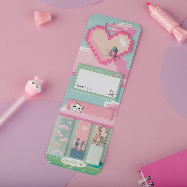 Флажки-закладки и самоклеящиеся блоки в наборе MESHU "Pixel love" по 20 л, европодвес RE-MS_54260