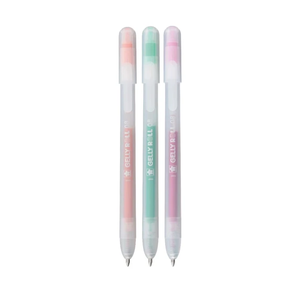 Ручки гелевые SAKURA Gelly Roll Stardust с блёстками, выдвижные, набор 3 цвета (оранжевый, розовый, изумрудный) RTPXGBRASTA3B