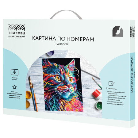 Картина по номерам на холсте ТРИ СОВЫ "Неоновый кот" 30 x 40 см, краски, кисть RE-КХ3040_53848