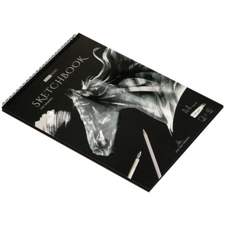 Скетчбук 40л. А4 ArtSpace "Black line. Horse" 120 г/м2, на гребне, черный блок RE-SkА440_38362