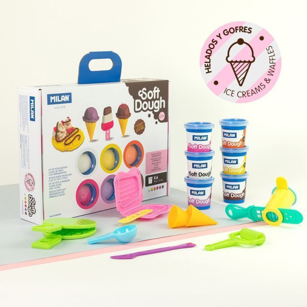 Набор массы для лепки MILAN Soft Dough Ice Creams and Waffles 6 цв x 59 г + аксессуары ML-913306ICW